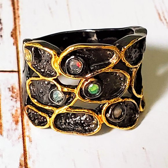 Artisan Opal Sterling & 14 kt Gold Ring - Picture 8 of 8